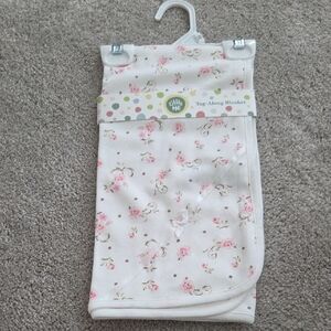 Little Me Cream and Pink Floral Tag-Along Blanket